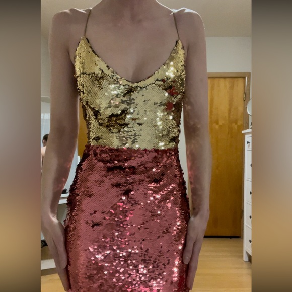 Pink & Gold Sequinned Marciano Party Dress - Picture 7 of 13